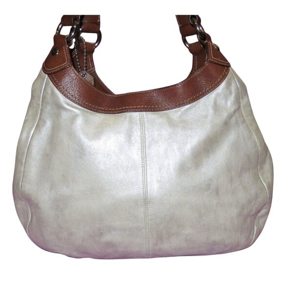 Coach 2010 Soho Lynn Hobo Buckle Bag in Pearlescent White Brown Leather Trim - Picture 2 of 14